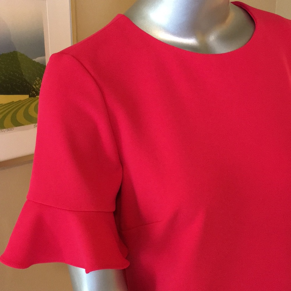 CALVIN KLEIN | Ruffle Short Sleeve Sheath Dress Hot Coral Pink đź©· - Picture 5 of 16
